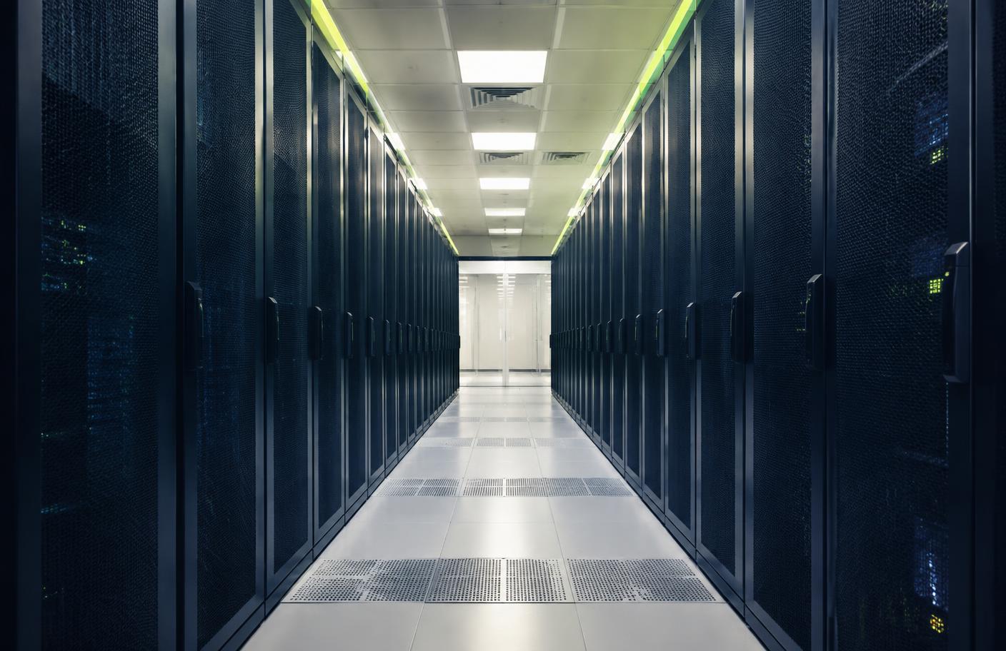 Server racks in a data centre corridor